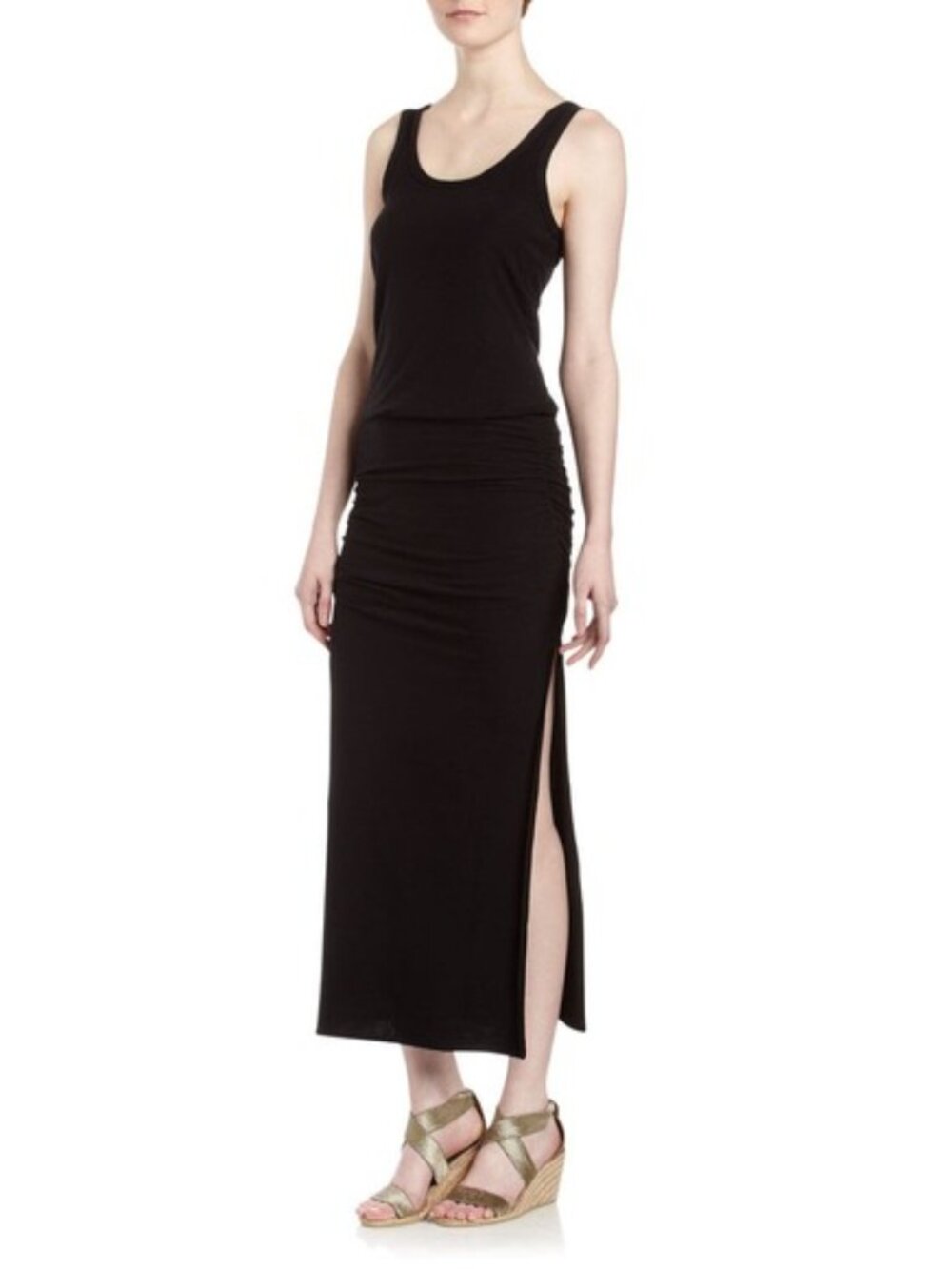 Tahari Luka Maxi Dress Size XS Black Twisted Straps Ruched Waist 22" Slit New - Picture 11 of 11